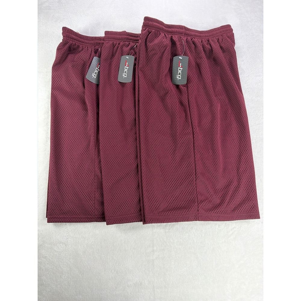 BCG‎ Mesh Athletic Shorts 3-Pack Bundle Polyester Maroon Boys XL 18-20 NWT Gym